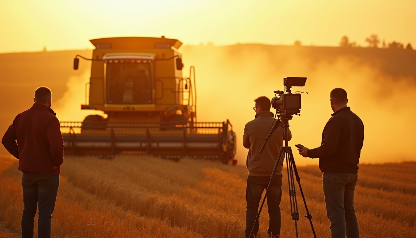 Équipe en train de filmer une démonstration de matériel agricole pour la chaîne YouTube d