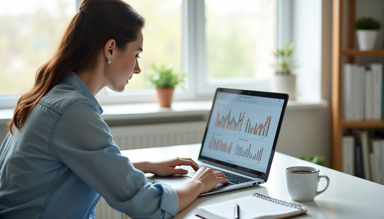 Étudiante en ligne suivant un cours de bachelor finance sur son ordinateur portable