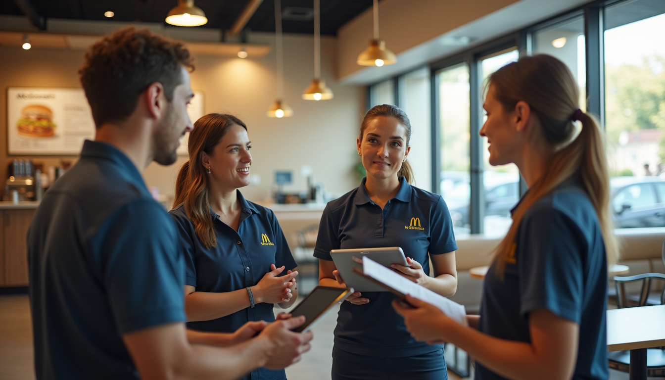 Un groupe d’équipiers assiste à une formation en petit comité dans un espace dédié du restaurant