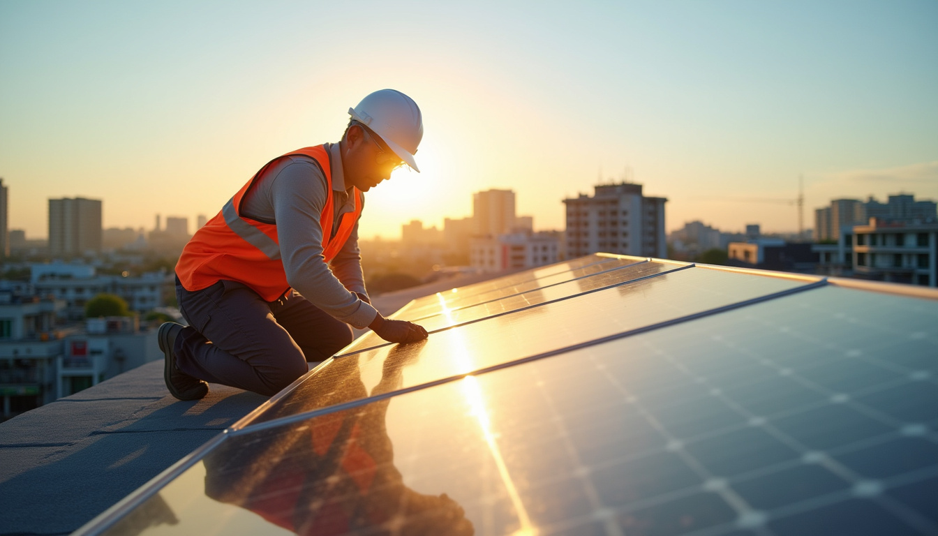 Technicien en train d’installer des panneaux solaires sur un toit en 2026