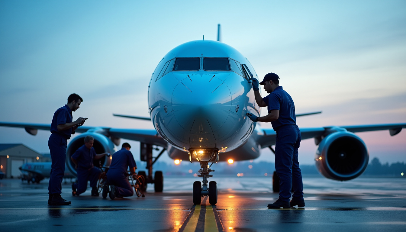 Techniciens de maintenance autour d'un avion Air France en maintenance au sol