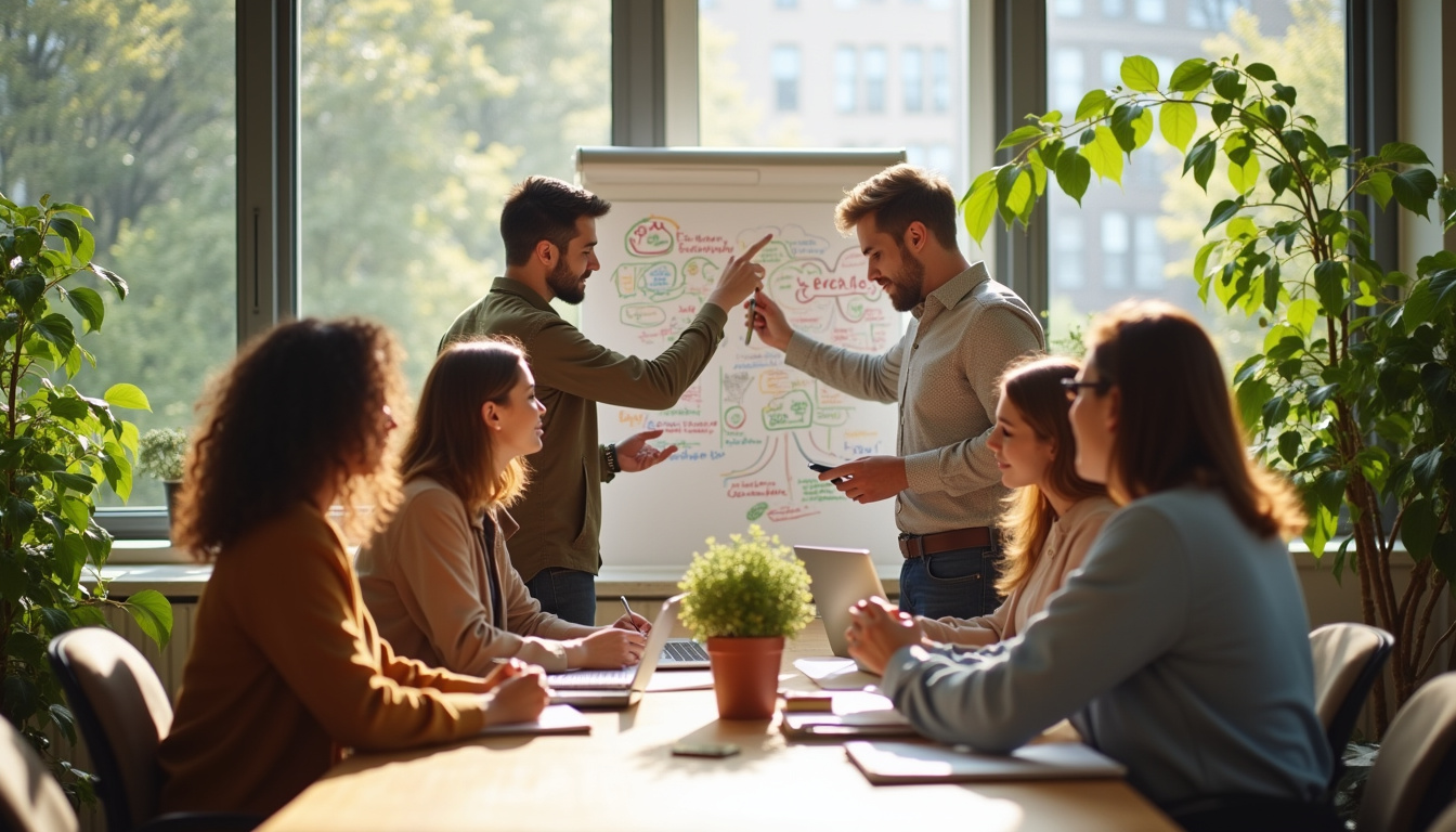 Atelier collaboratif dans une PME pour discuter de la stratégie RSE